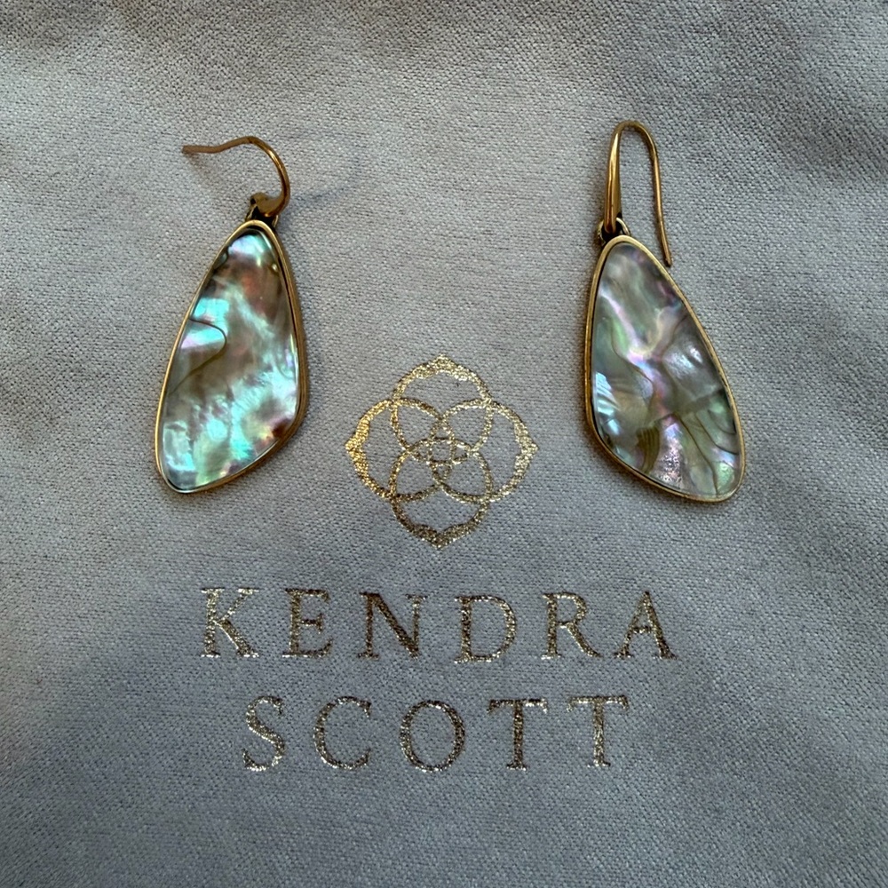 Kendra Scott Abalone Teardrop Earrings in Gold with Iridescent Green-Blue-Purple